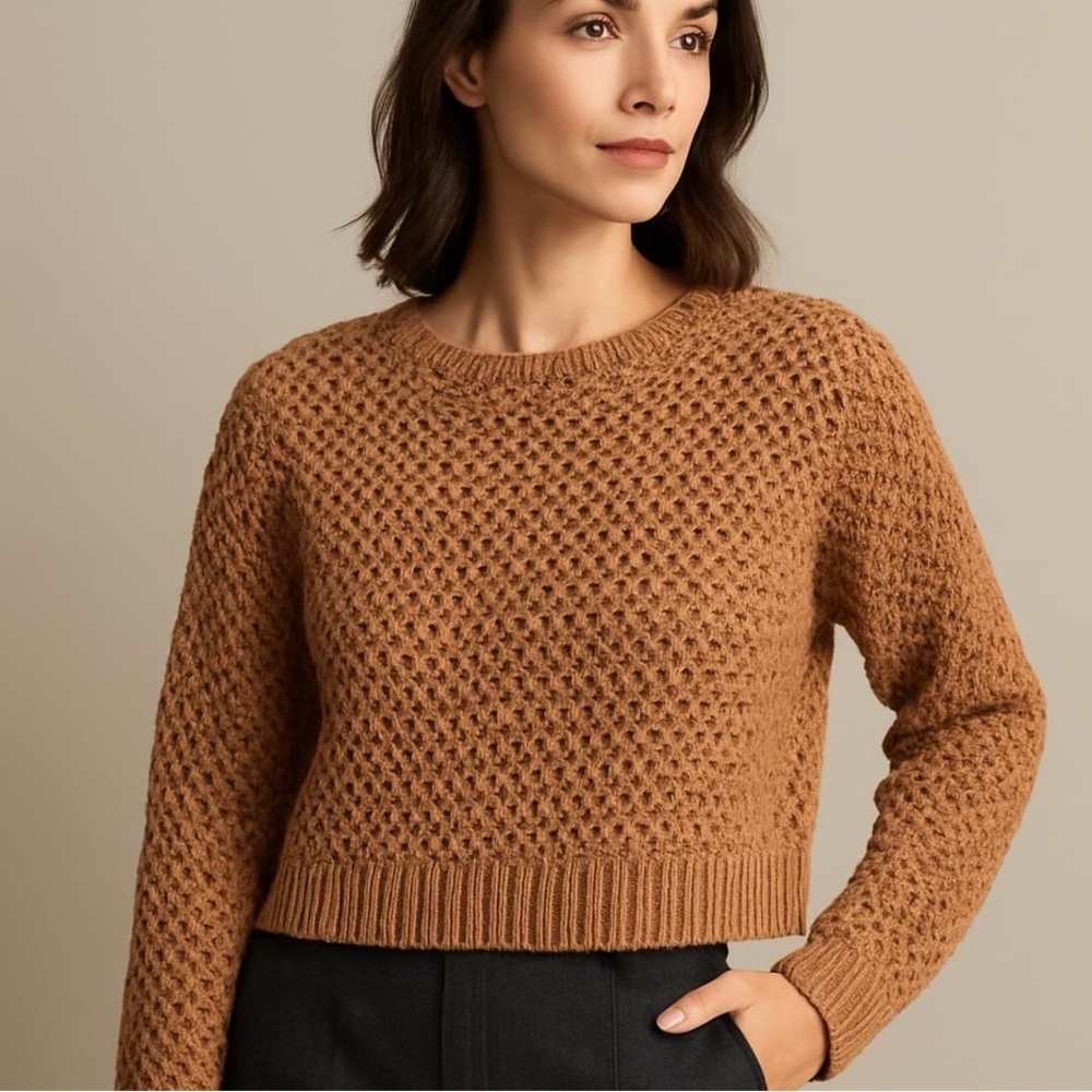 Banana Republic | Y2K Brown Open Weave Chunky Cropped Wool Blend Sweater, Size L